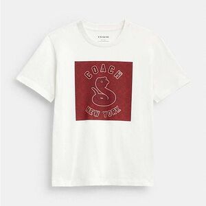 Coach New Year Signature Square T-Shirt In Organic Cotton With Snake Graphic